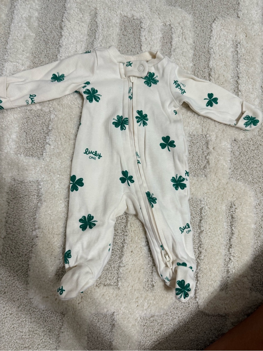 Carter's Cream Footed One-Piece with Green Clover Print